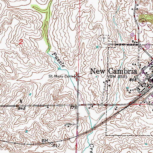 Topographic Map of Saint Mary Cemetery, MO