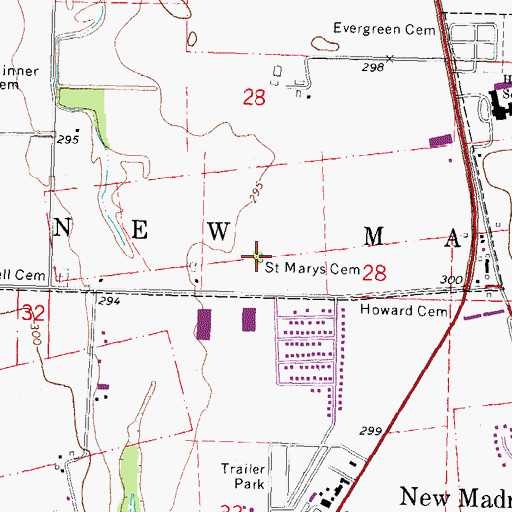 Topographic Map of Saint Marys Cemetery, MO