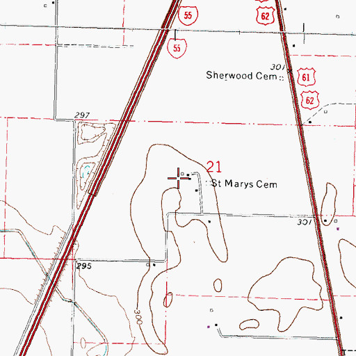 Topographic Map of Saint Marys Cemetery, MO