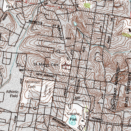 Topographic Map of Saint Mary's Cemetery, MO