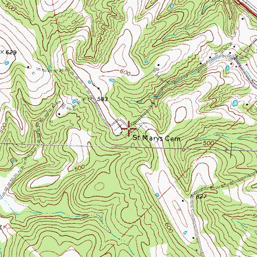 Topographic Map of Saint Marys Cemetery, MO