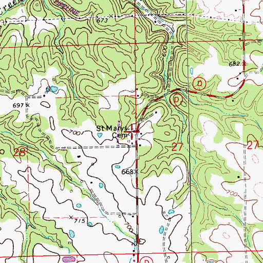 Topographic Map of Saint Marys Cemetery, MO