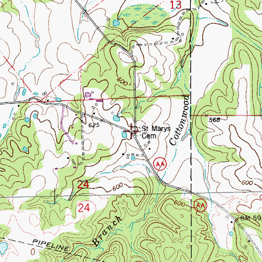 Topographic Map of Saint Marys Cemetery, MO