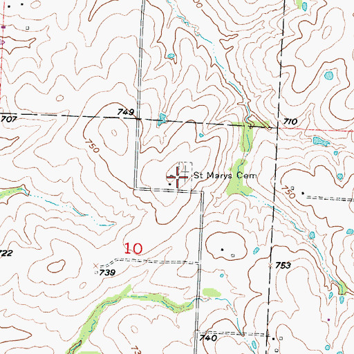 Topographic Map of Saint Marys Cemetery, MO