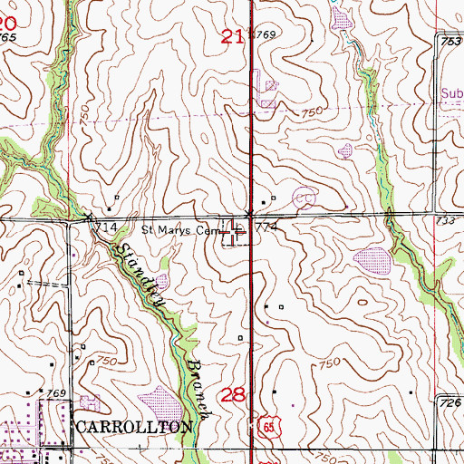 Topographic Map of Saint Marys Cemetery, MO