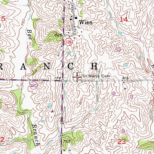Topographic Map of Saint Marys Cemetery, MO