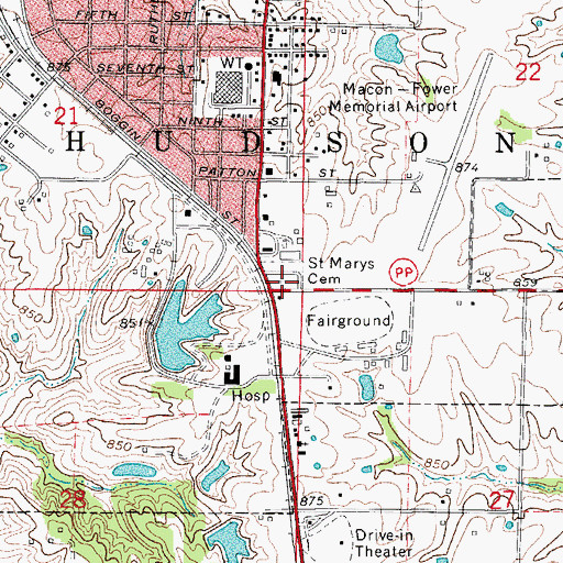 Topographic Map of Saint Marys Cemetery, MO