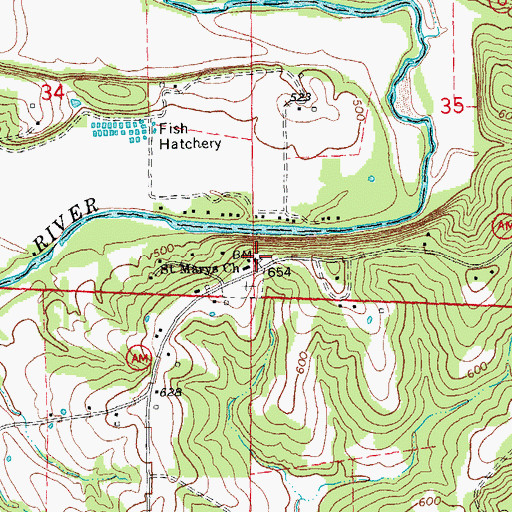 Topographic Map of Saint Marys Church, MO