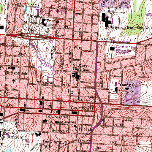 Topographic Map of Saint Marys Diocesan High School, MO