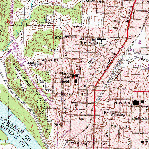 Topographic Map of Saint Marys School, MO