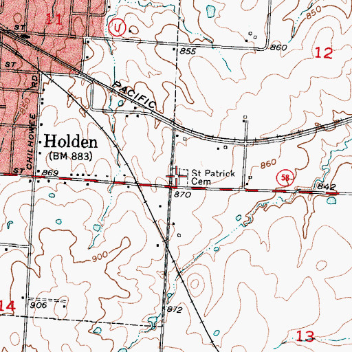 Topographic Map of Saint Patrick Cemetery, MO