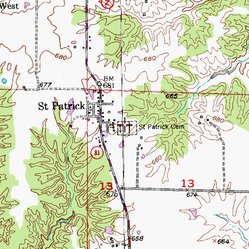 Topographic Map of Saint Patrick Cemetery, MO