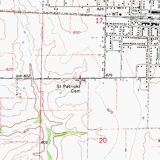 Topographic Map of Saint Patricks Cemetery, MO