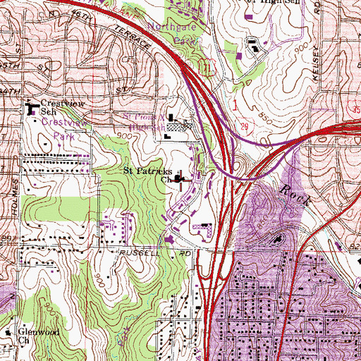Topographic Map of Saint Patricks Church, MO