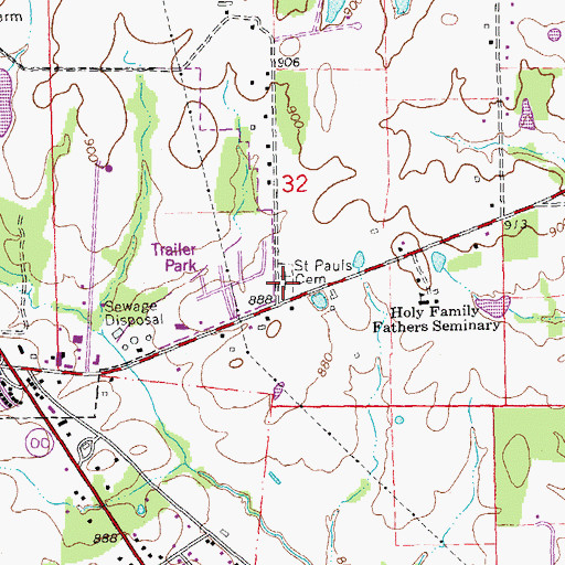 Topographic Map of Saint Paul Lutheran Cemetery, MO