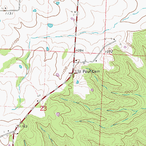 Topographic Map of Saint Paul Cemetery, MO