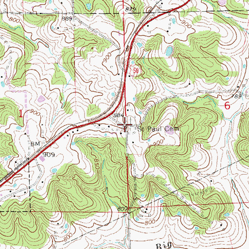 Topographic Map of Saint Paul Cemetery, MO