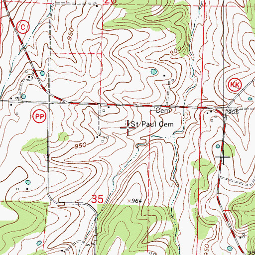 Topographic Map of Saint Paul Lutheran Cemetery, MO