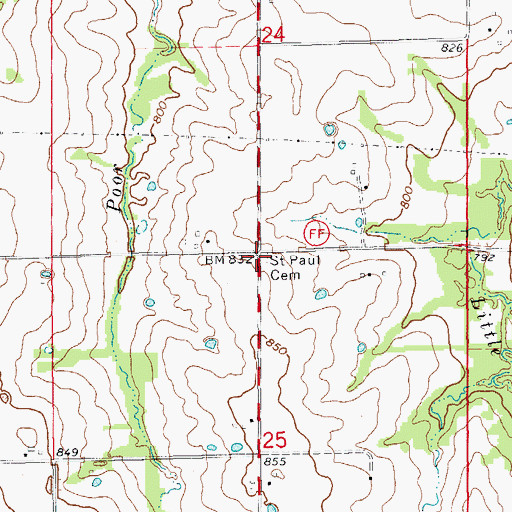 Topographic Map of Saint Paul Cemetery, MO