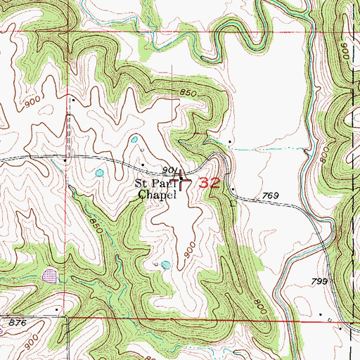Topographic Map of Saint Paul Chapel, MO