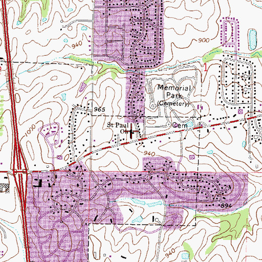 Topographic Map of Saint Paul Church, MO