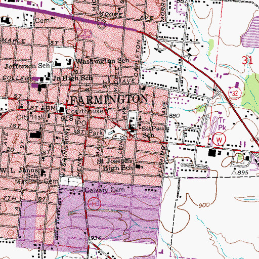 Topographic Map of Saint Paul School, MO