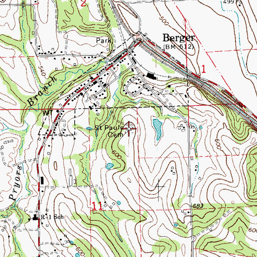 Topographic Map of Saint Pauls Cemetery, MO