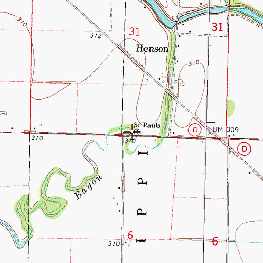 Topographic Map of Saint Pauls Church, MO