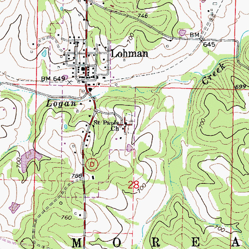 Topographic Map of Saint Pauls Church, MO