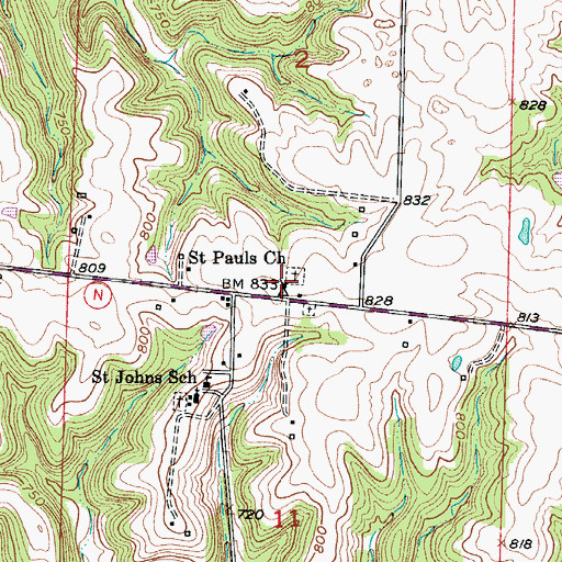 Topographic Map of Saint Pauls Church, MO