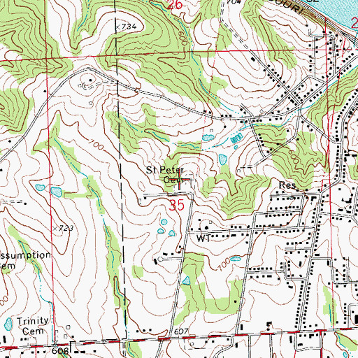 Topographic Map of Saint Peter Cemetery, MO