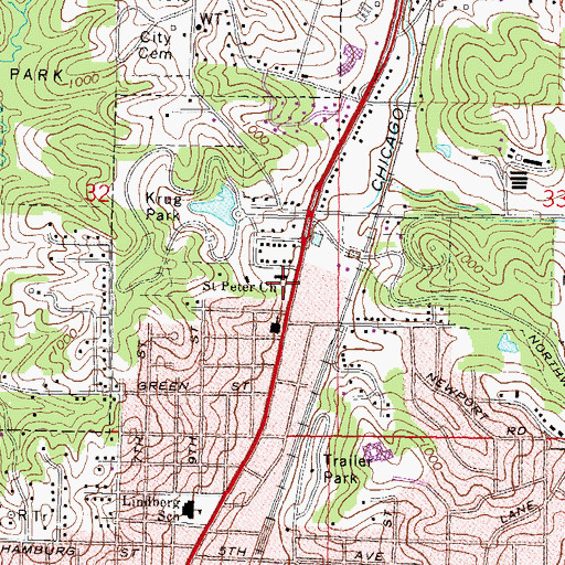 Topographic Map of Saint Peter Church, MO