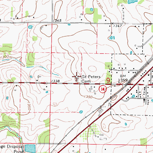 Topographic Map of Saint Peters Evangelical Cemetery, MO