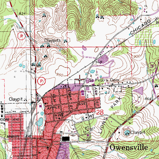 Topographic Map of Saint Peters Cemetery, MO