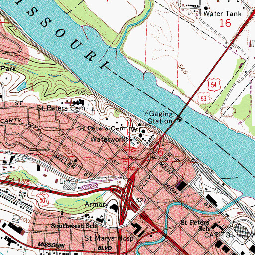 Topographic Map of Saint Peters Cemetery Number 1, MO