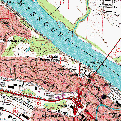 Topographic Map of Saint Peters Cemetery Number 2, MO