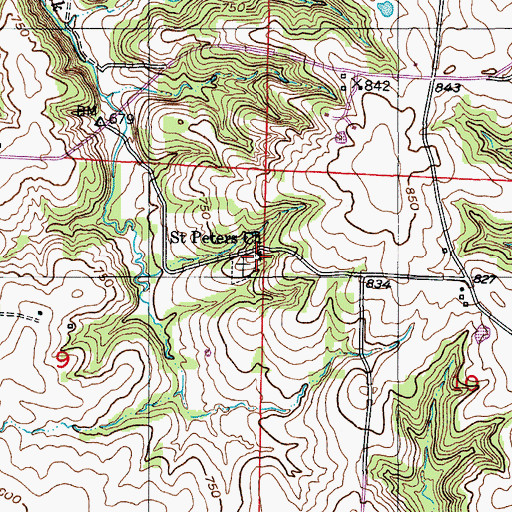 Topographic Map of Saint Peters Church, MO
