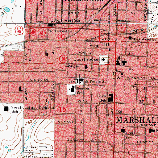 Topographic Map of Saint Peter's Catholic School, MO