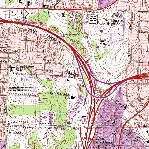 Topographic Map of Saint Pius X High School, MO
