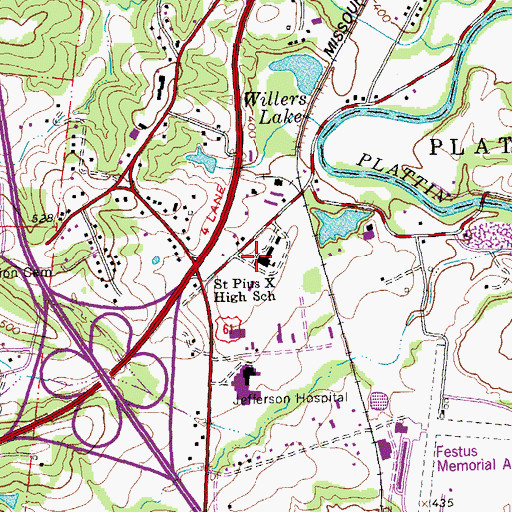 Topographic Map of Saint Pius X High School, MO