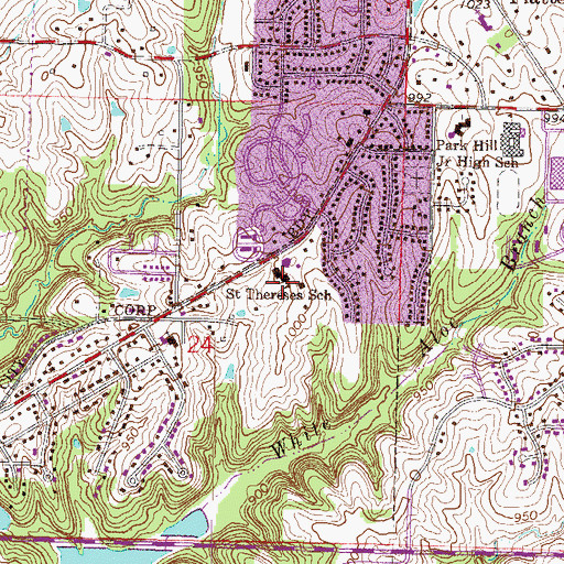 Topographic Map of Saint Therese North Parish School, MO