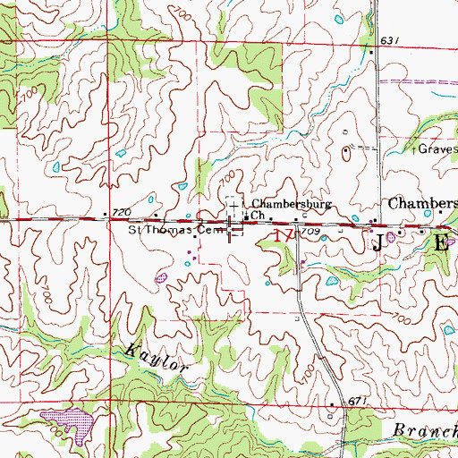 Topographic Map of Saint Thomas Cemetery, MO