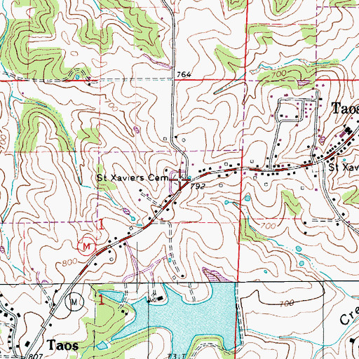 Topographic Map of Saint Xaviers Cemetery, MO