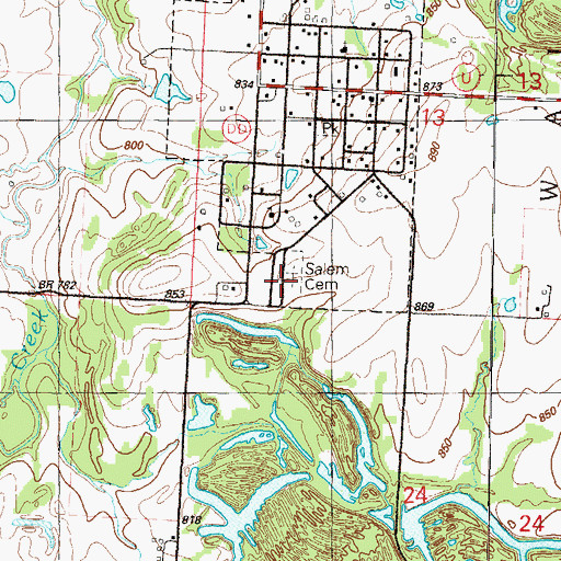 Topographic Map of Salem Cemetery, MO