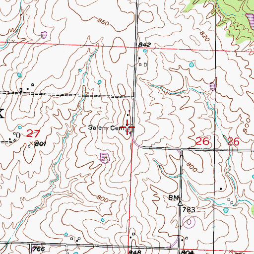 Topographic Map of Salem Cemetery, MO