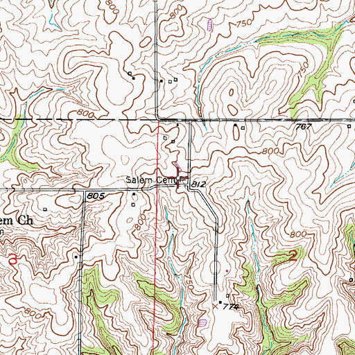 Topographic Map of Salem Cemetery, MO
