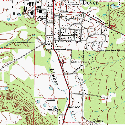 Topographic Map of McFadden Cemetery, AR