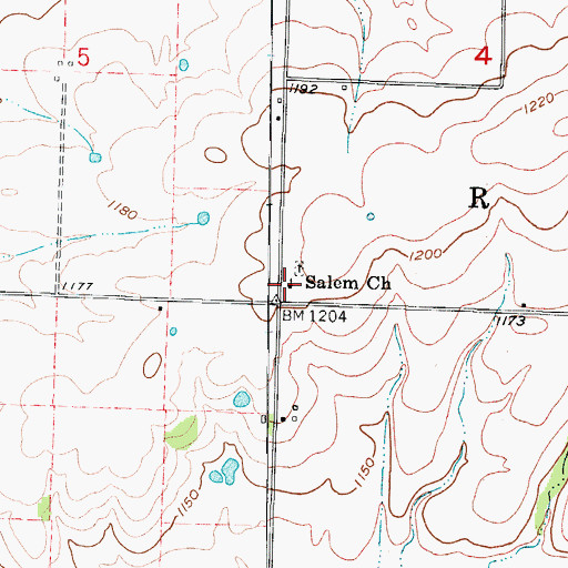 Topographic Map of Salem Church, MO