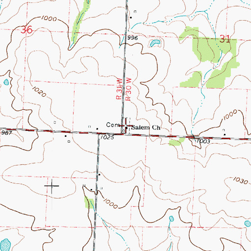 Topographic Map of Salem Church, MO