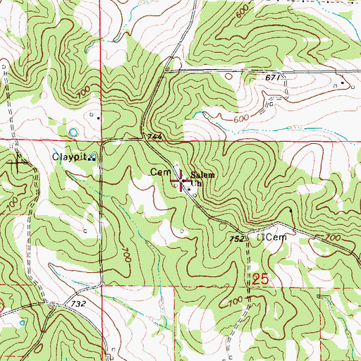Topographic Map of Salem Church, MO